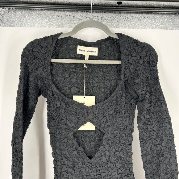 NWT Mara Hoffman Dione Black Popcorn Smocked Cutout Dress - Picture 6 of 8